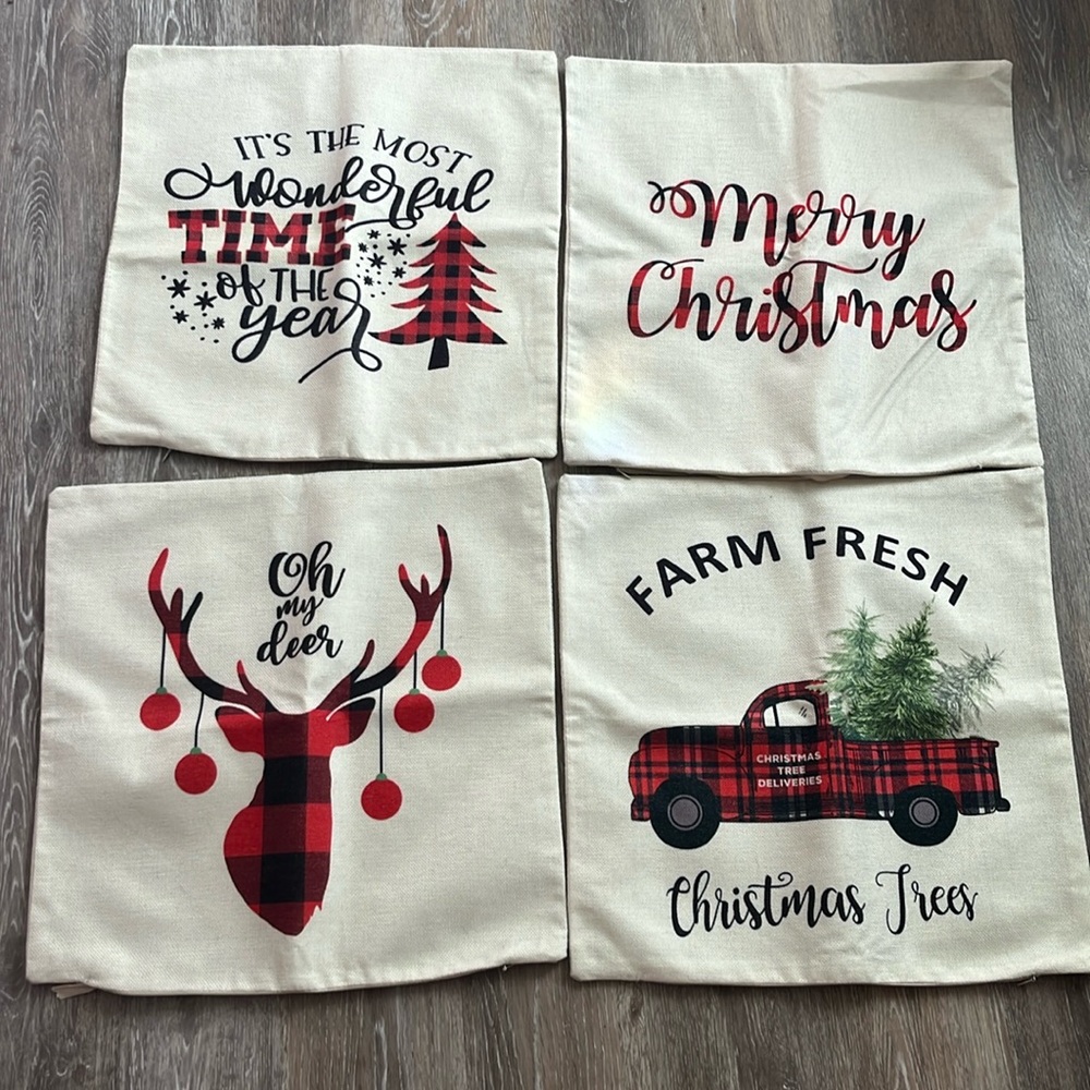 ❌SOLD❌Bundle of 4 pillow Covers 18” x 18” Christmas farmhouse